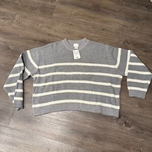 H&M Gray and White Striped Knit Sweater